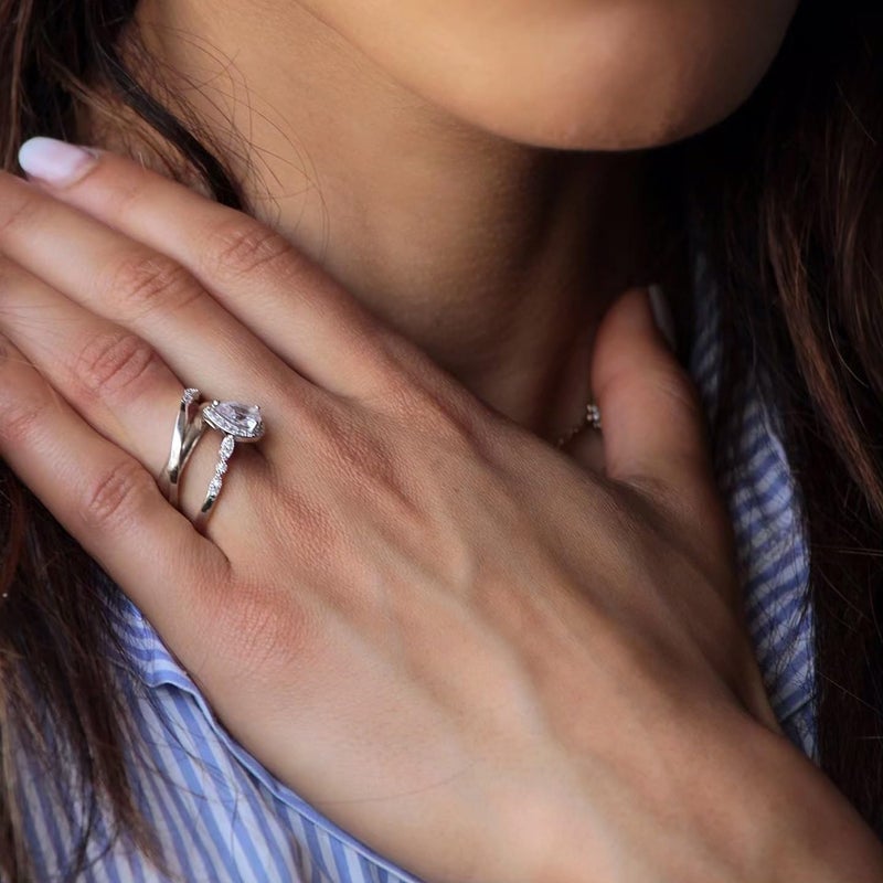 EVER FAITH Bridal Engagement Jewelry Valentine Gift White Cubic Zirconia Pear Shaped Teardrop Promise Ring Set Size 7 - Image 2